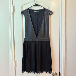 Zara Black Leather Pleated Dress